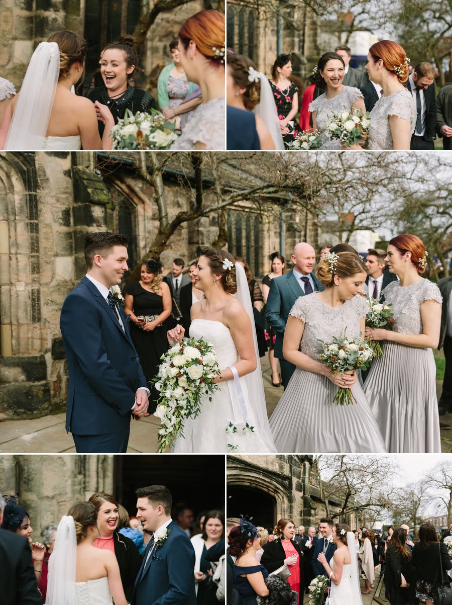 guests mingling outside cheshire church wedding 2