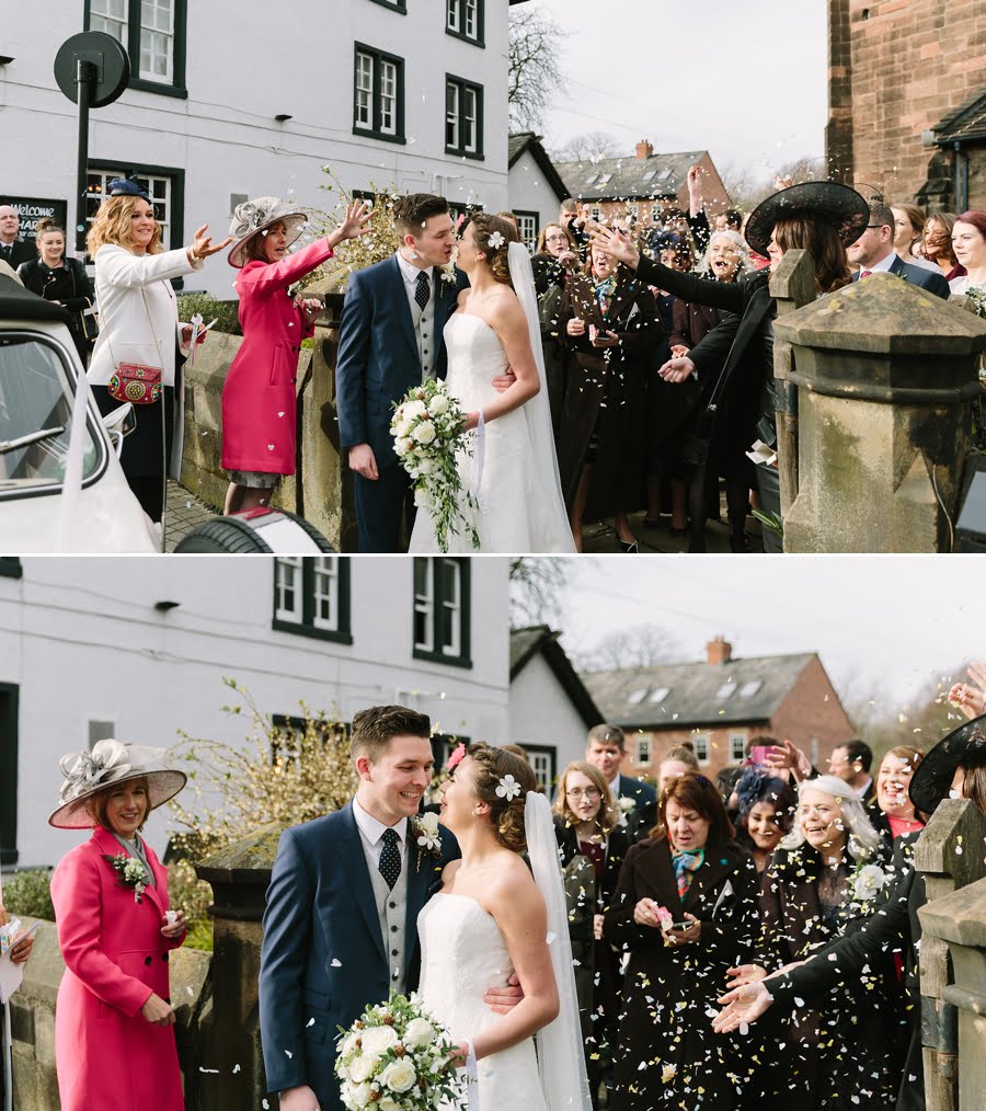 confetti outside cheshire church wedding