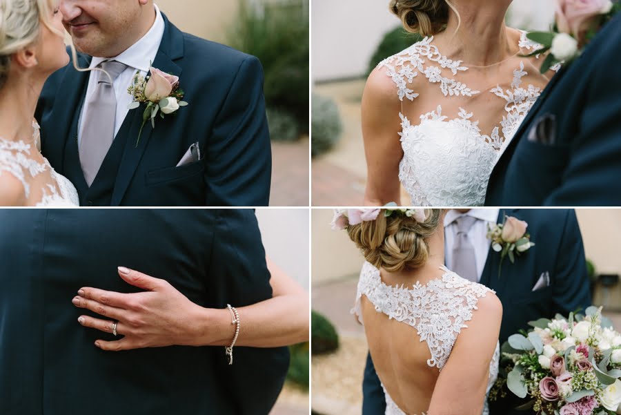 bride and groom details in courtyard at Quay hotel and spa wedding