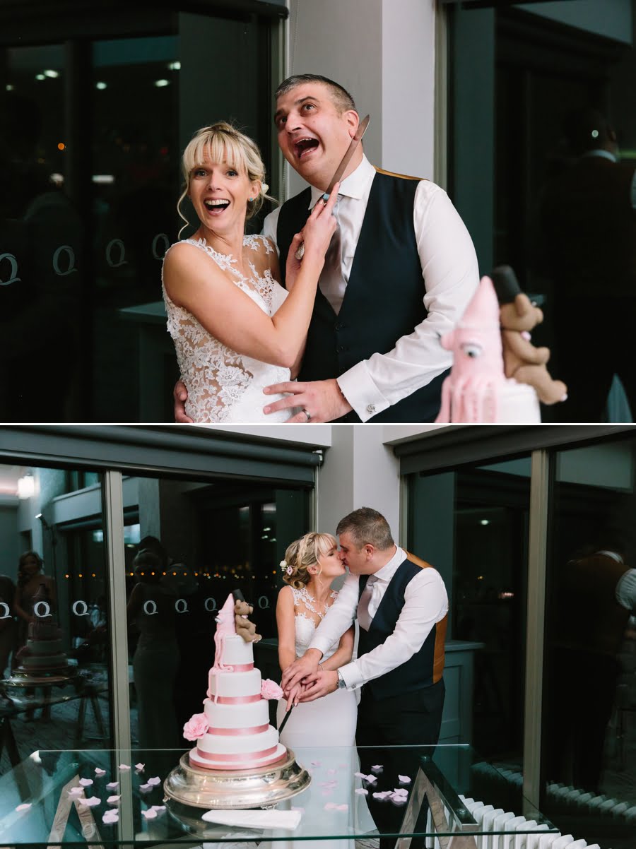 wedding cake cutting fun at Quay hotel and spa wedding