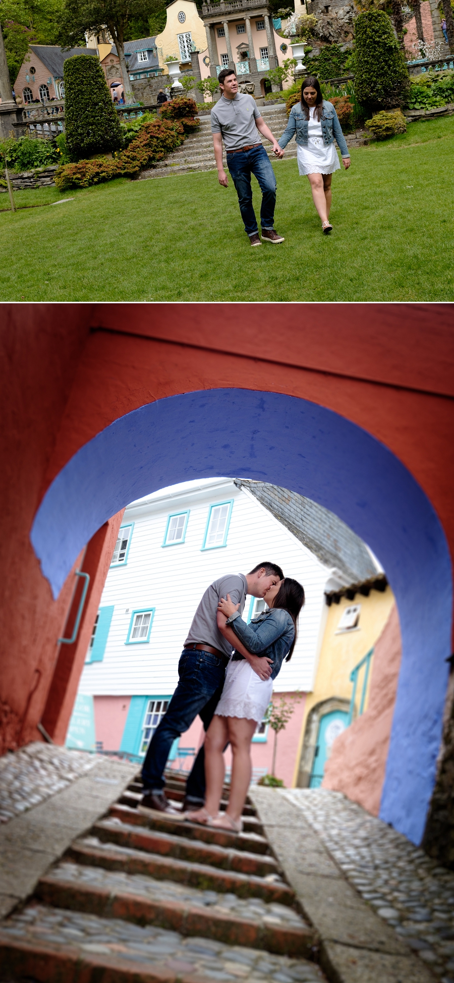 engaged couple in Portmeirion