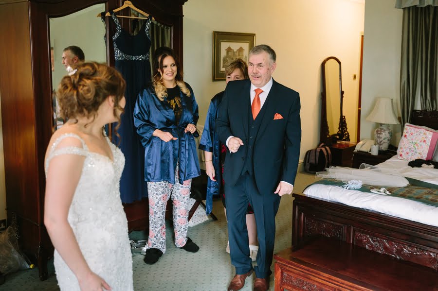 dad sees daughter in wedding dress at Seiont manor wedding
