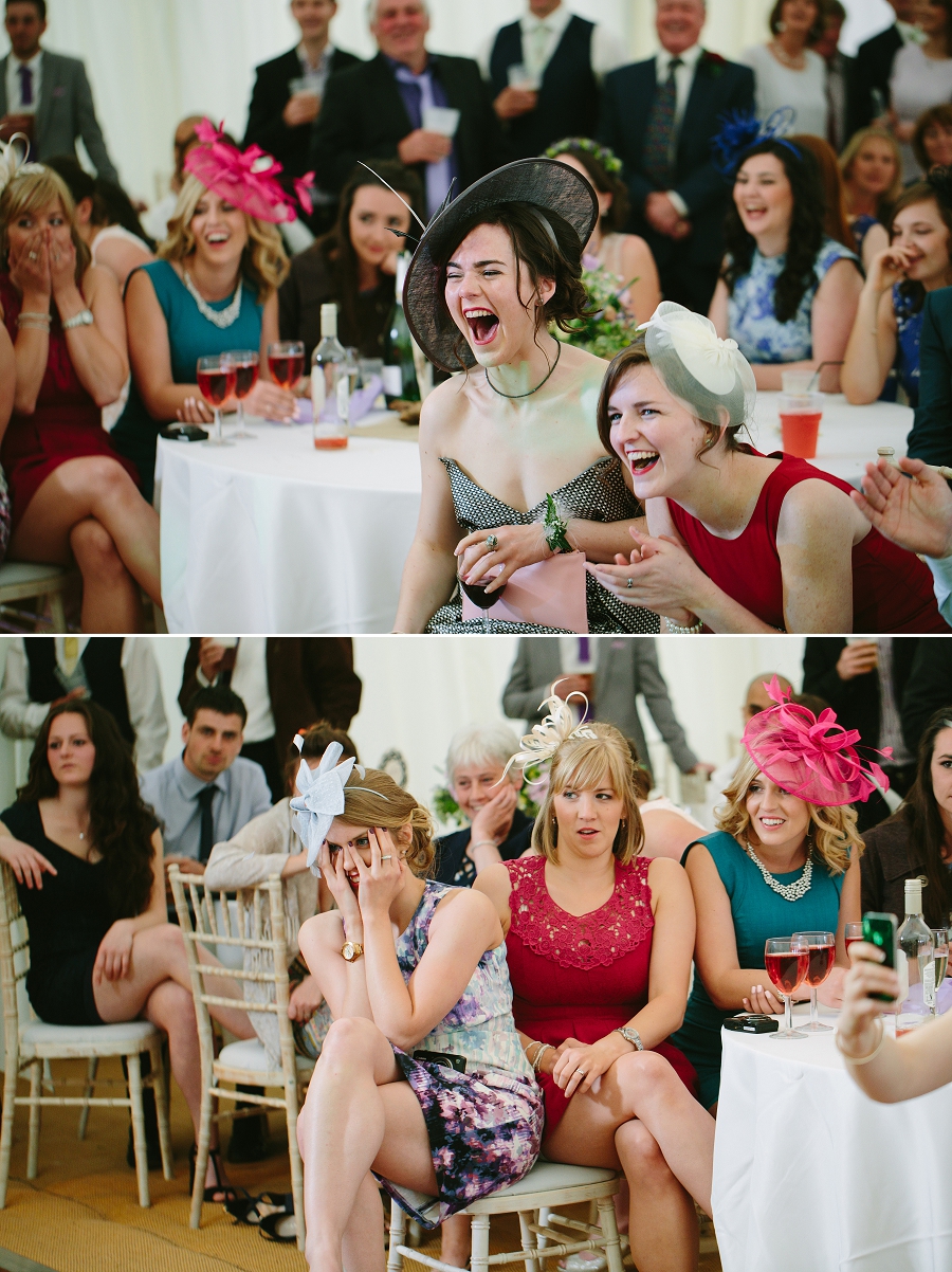 wedding guests laughing
