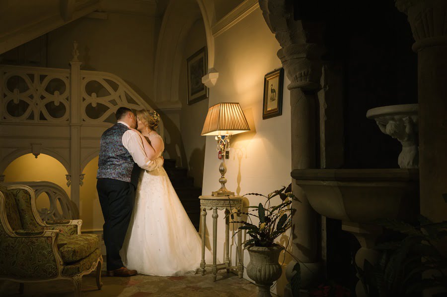 after dark bride and groom portraits at Chateau Rhianfa wedding
