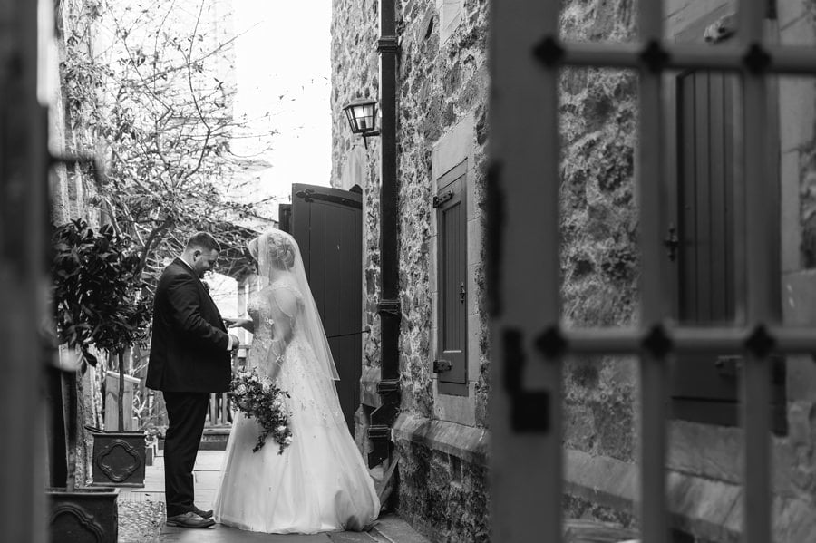 bride and groom at chateau rhianfa wedding
