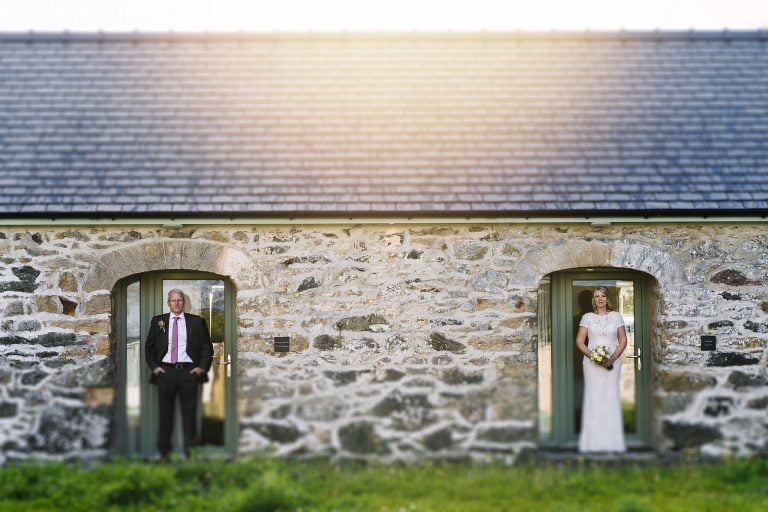bride and groom at Henblas , Anglesey