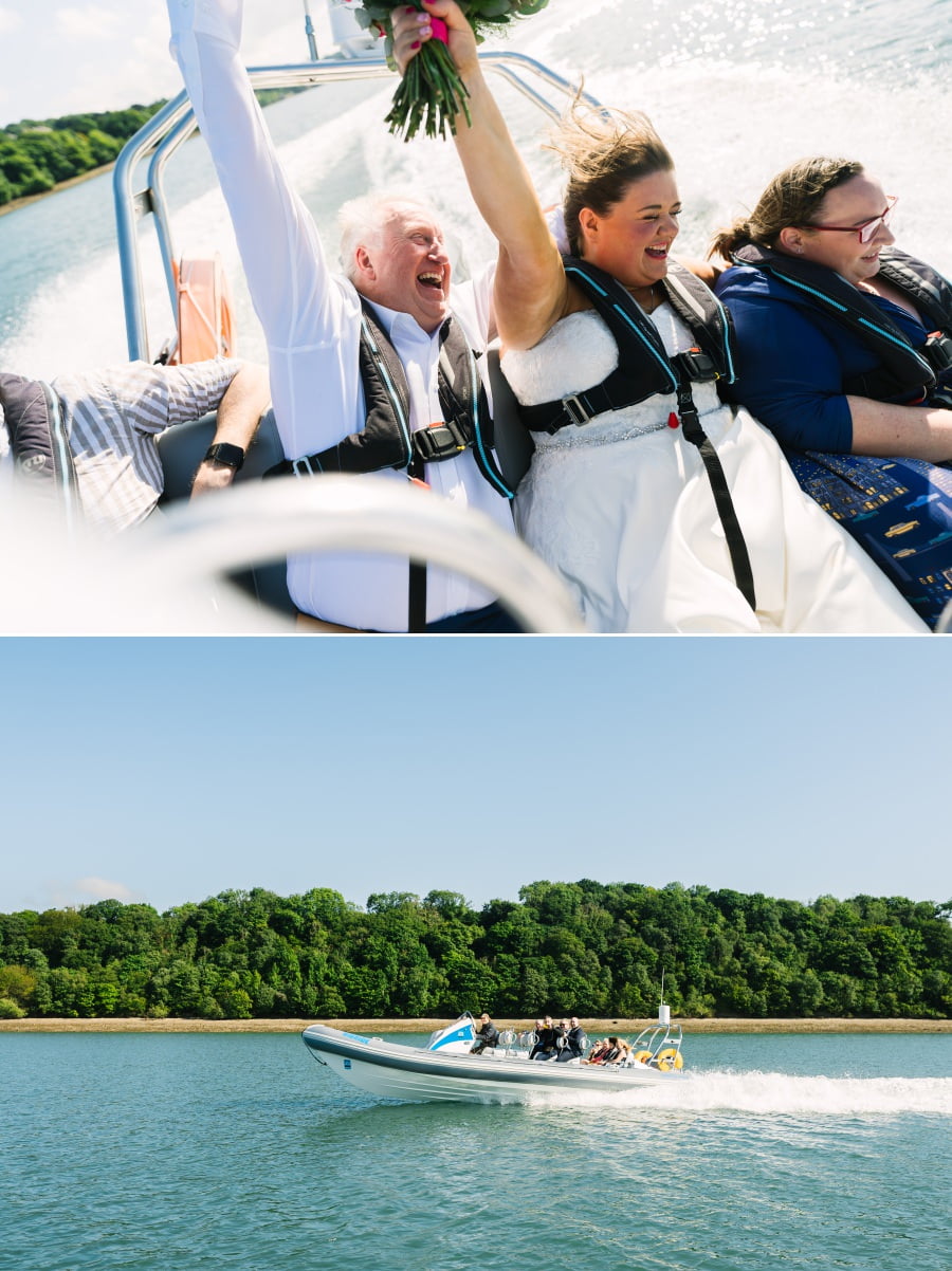 Wedding day rib ride on the Menai Straits